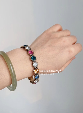 正确版中古做旧彩色进口施家6钻豹子头戒指女气质百搭指环欧美