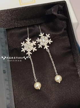 实拍正确版通体925银进口施家钻雪花流苏耳环项链女时尚轻奢百搭