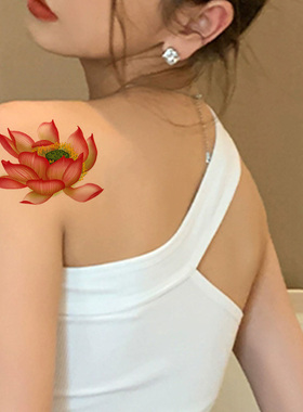 身体彩绘纹身贴纸粉色荷花莲花锁骨背胸部后背性感防水女手臂刺青