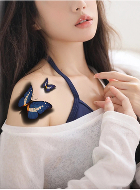 6张仿真纯欲风3D纹身贴防水女蝴蝶脸贴舞台表演妆容手臂锁骨花臂