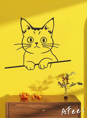多款卡通猫咪可爱动漫简笔画镂空墙贴ins简约风店铺房间装饰贴纸