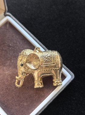 中古vintage素金立体大象吊坠动物吊坠复古宫廷风吊坠