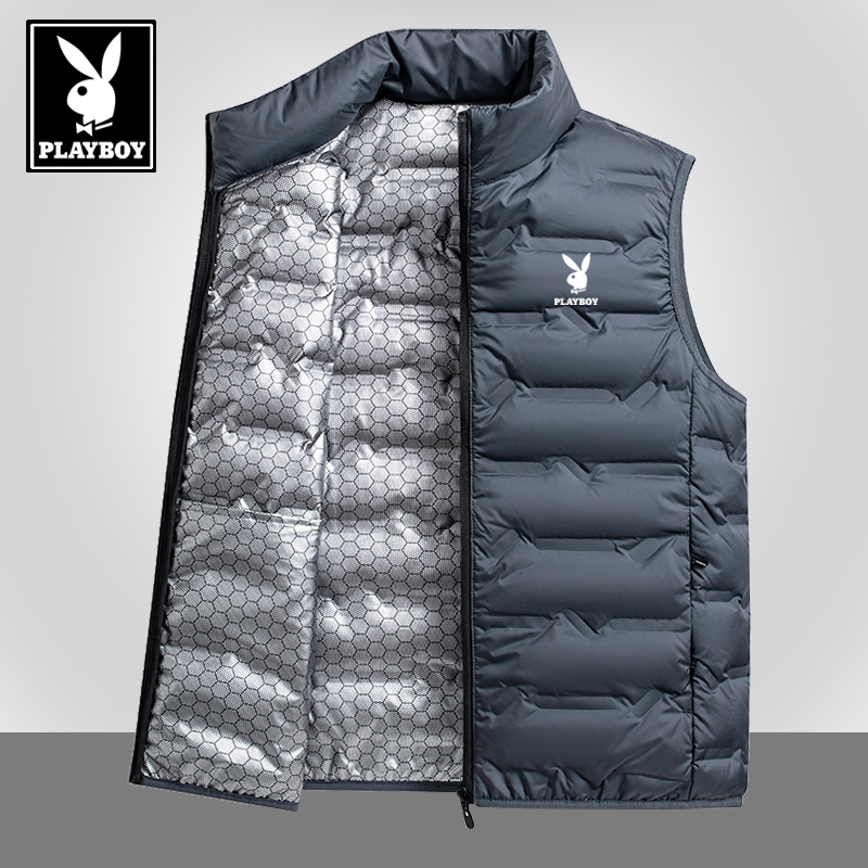 花花公子羽绒马甲男白鸭绒轻薄款秋冬季内搭立领保暖背心坎肩外套 - 图0