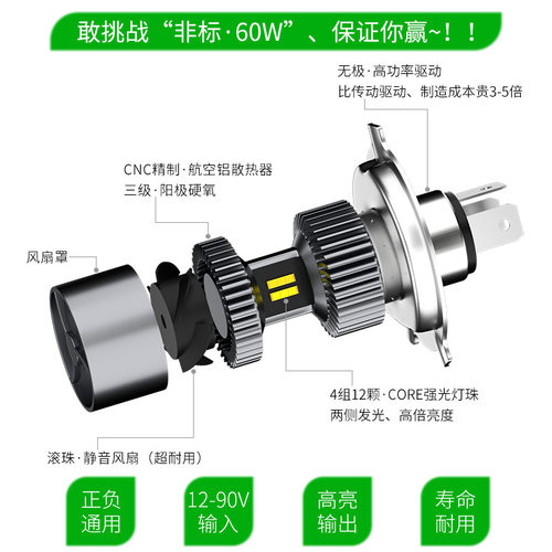电动车灯踏板摩托车超亮led内置强光改装前大灯泡电瓶车远近光灯 - 图1