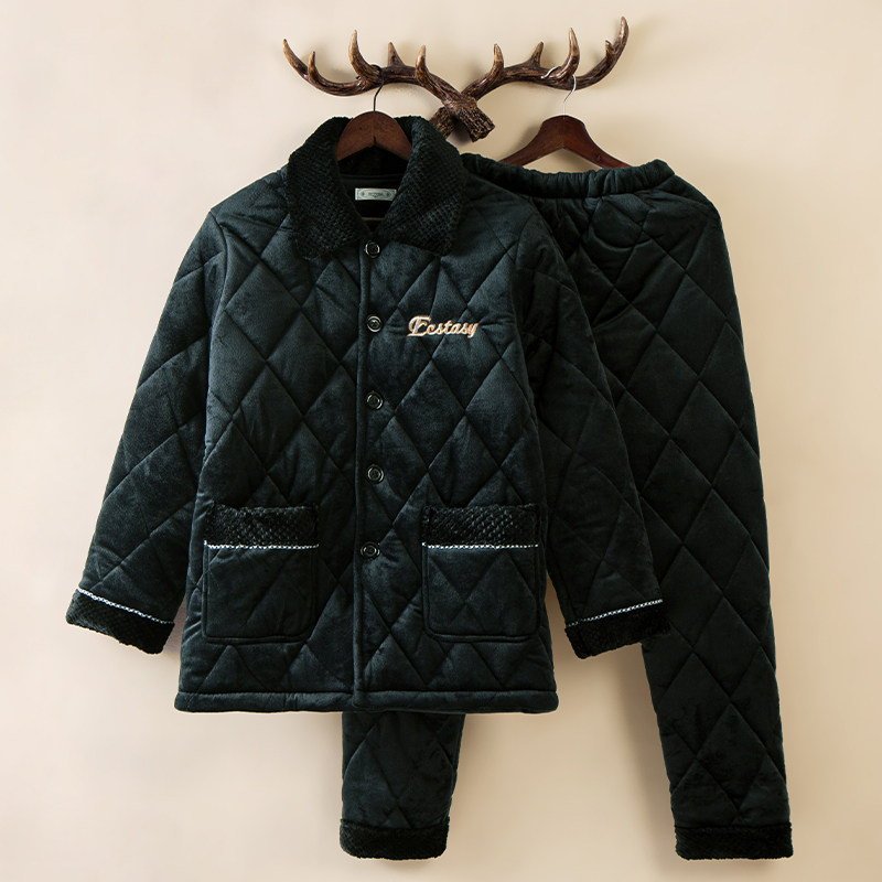 秋冬季三层加厚加绒睡衣男士珊瑚绒夹棉中老年保暖爸爸家居服套装,淘宝优惠券,粉丝福利购,淘宝优惠卷