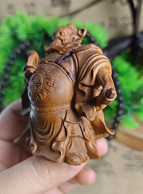 雷击枣木雕刻朱砂钟馗天师拿扇摆