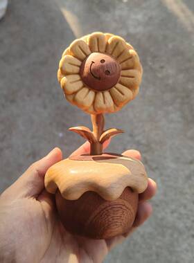向日葵音乐盒可爱摆件实木手工工