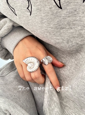 欧美夸张金属海螺戒指女款小众个性冷淡风食指戒独特设计感手饰