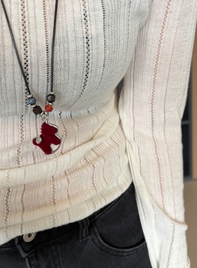 新年小马！2026新年款红色丝绒小马项链本命年彩色串珠长款毛衣链