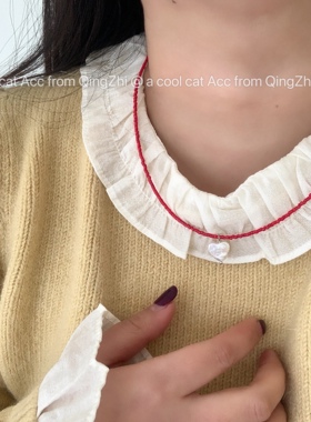 韩系手工红色串珠竹节项链贝壳锁骨链气质简约短链叠戴饰品