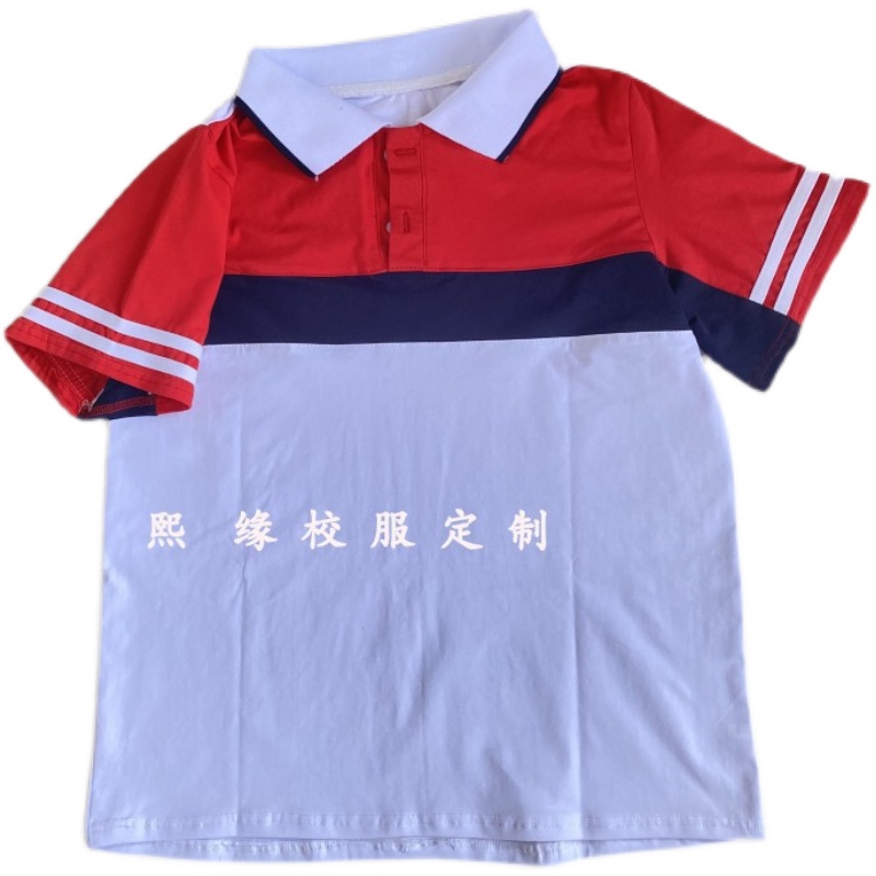 夏季定制校服半袖上衣纯棉短袖T恤红白藏蓝拼色初高中小学生班服