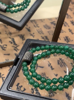 天然绿色玛瑙手链女款搭配银曜石回纹珠手串新中式百搭复古手饰
