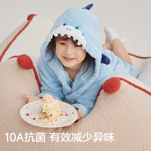 三利儿童浴袍吸水女童宝宝洗澡浴衣男童斗篷连帽浴巾可穿秋冬睡袍 - 图3