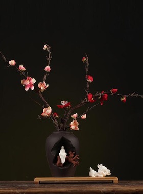 紫砂禅意风水培小花插家居装饰