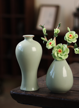 非遗陶瓷手捏花梅花花朵摆件插花中式客厅酒柜桌面花瓶装饰工艺品