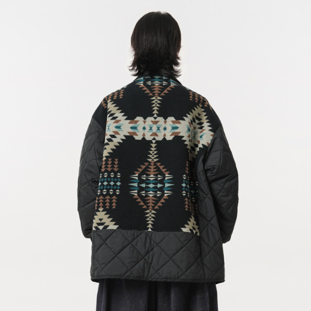 MOVEUP幻走2023冬季新款.FUN系列翻领撞布设计师中长款毛呢外套女