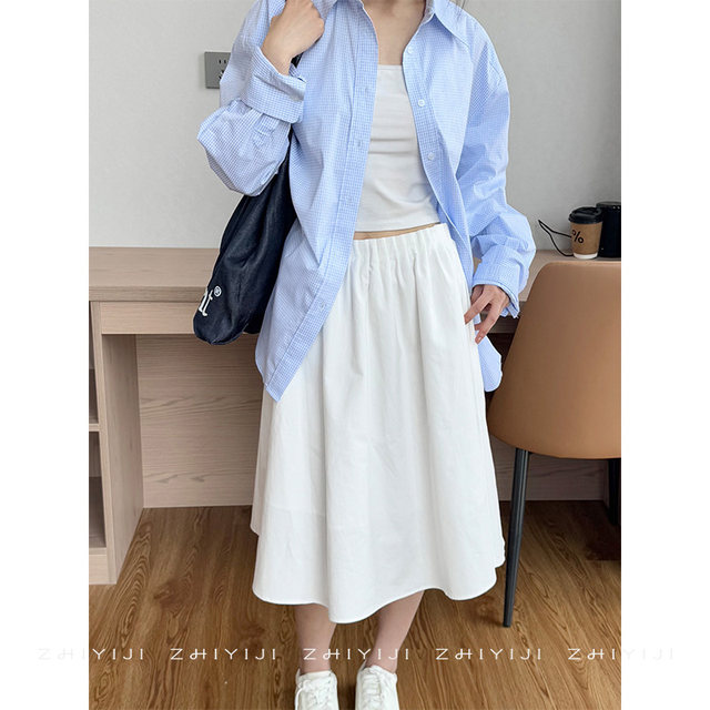 Korean niche white moonlight elastic waist thin umbrella skirt