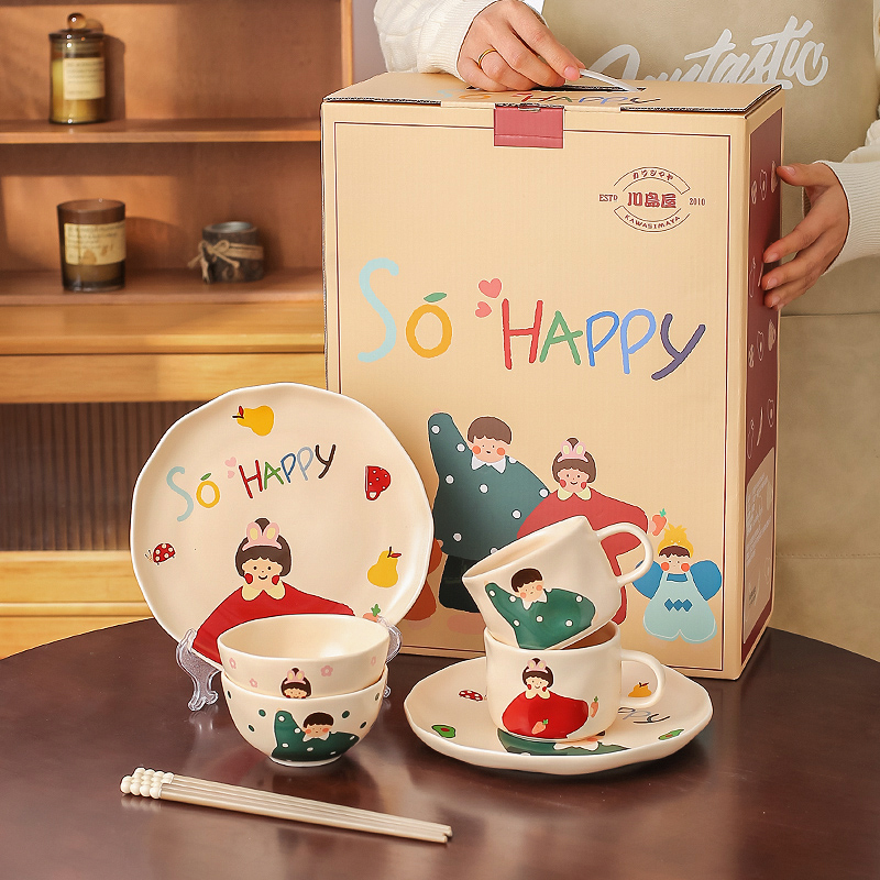川岛屋一家三口亲子餐具套装家用碗碟盘礼盒订婚结婚新婚生日礼物 - 图3