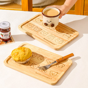 川岛屋木质托盘长方形实木儿童餐盘一人食餐具可爱甜品盘点心盘子
