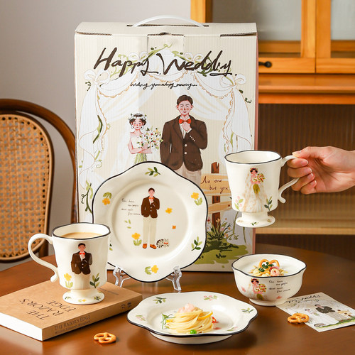 川岛屋情侣餐具结婚订婚新婚礼物送新娘闺蜜新人高级实用碗碟套装 - 图3