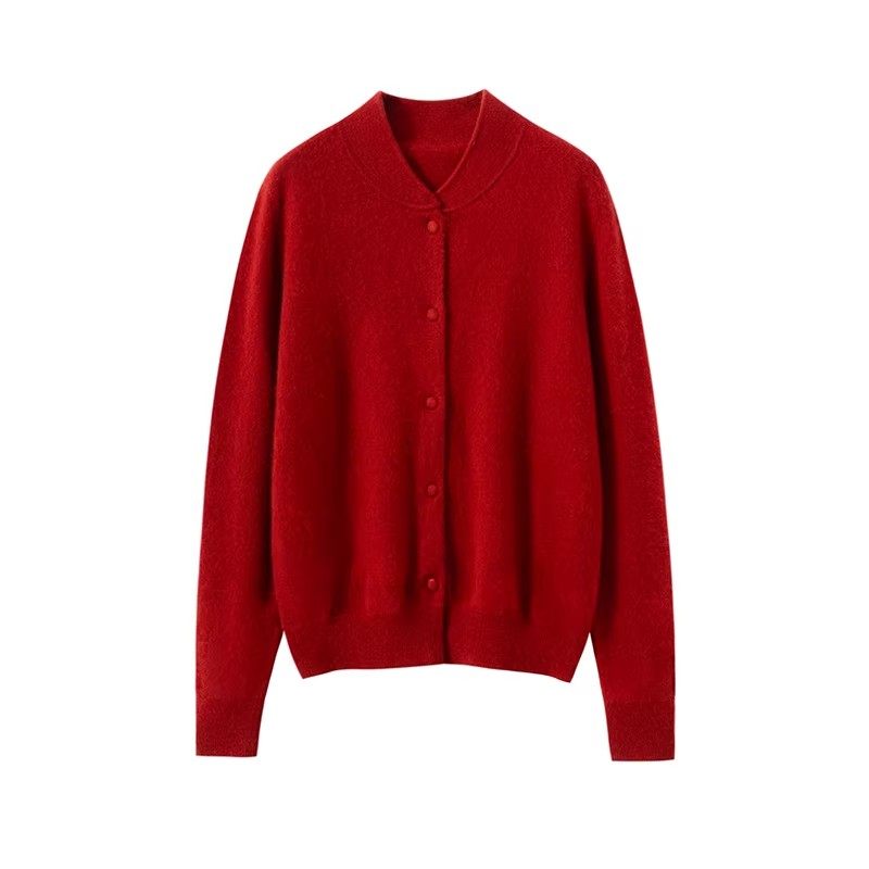 【新中式】羊绒衫女新中式包扣立领开衫红色毛衣秋冬宽松针织外套,淘宝优惠券,粉丝福利购,淘宝优惠卷