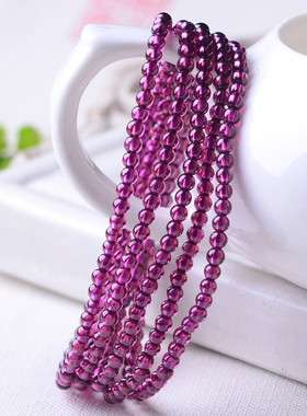天然玫红紫牙乌石榴石手链女士韩版3圈多圈水晶手串时尚简约礼物