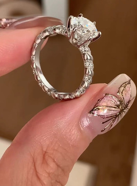 哑光金属锆石戒指女中古风