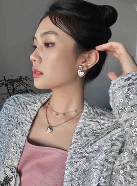 原创浅钛金双层心形贝母项链 两条可分开佩戴