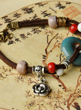 景德镇手工陶瓷首饰民族风饰品创意古风手串手链女摆摊地摊手饰