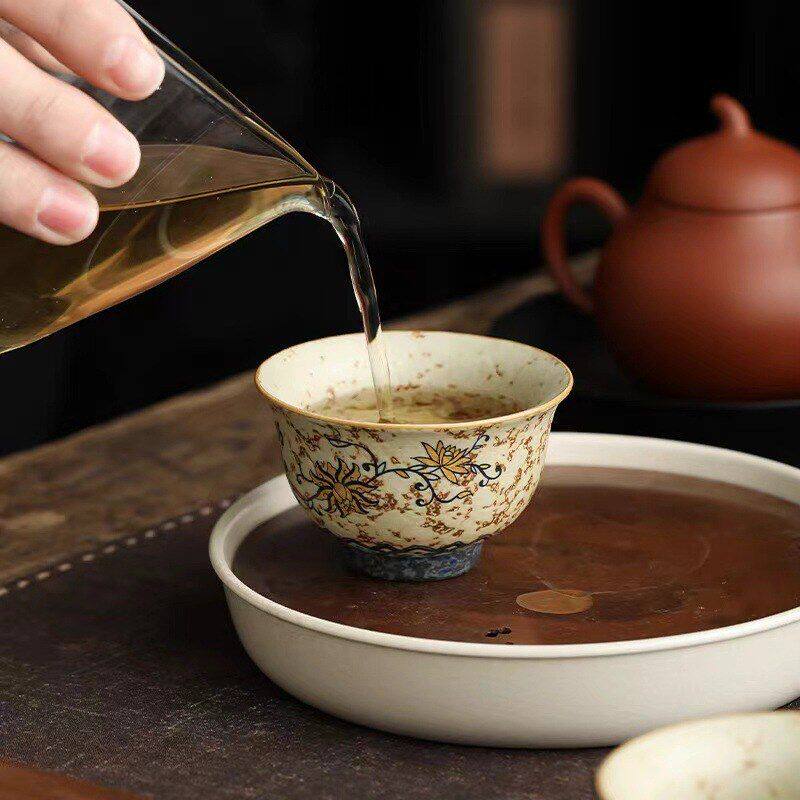 Blue and white flint red ceramic tea cup home master cup single high-end Chinese style ancient kung fu tea set cup