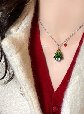 Htzs跨境圣诞树姜饼人项链秋冬新款2025爆款甜美百搭锁骨链女首饰