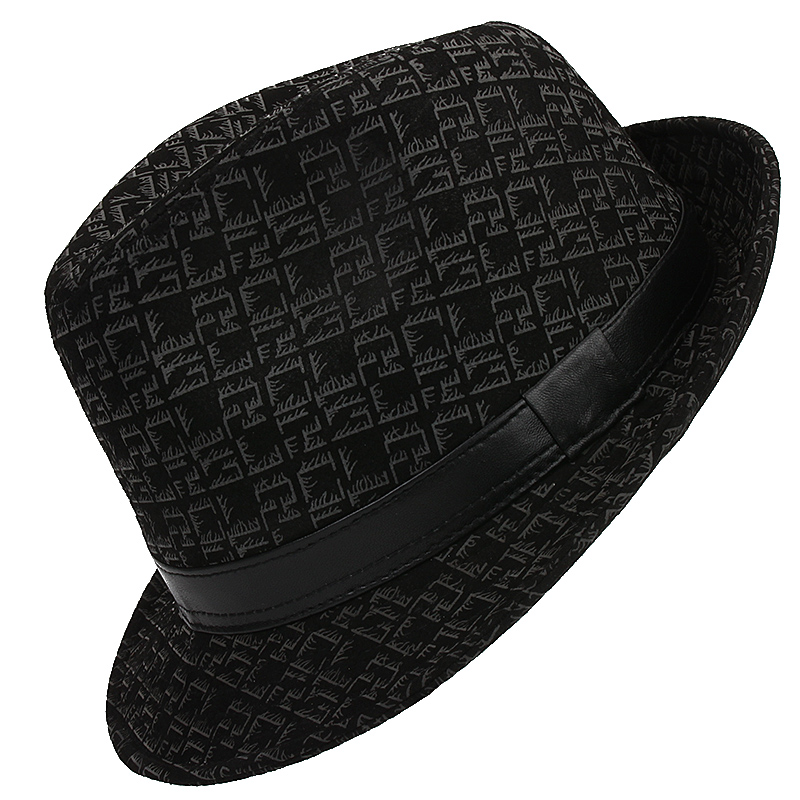 秋冬季真皮帽子中老年人男士礼帽反绒羊皮印花英伦复古爵士牛仔帽