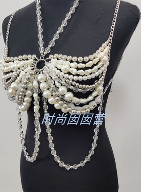 欧美热销夏日风情亚克力仿珍珠项链 挂脖辣妹小背心 演出拍摄饰品