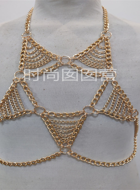 欧美新款男士性感五角星项链 个性重金属身体链 夜店酒吧走秀配饰