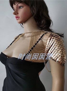 网红Ins个性男女款重工鱼鳞肩链F2036 亮片合金Cos演出身体链饰品