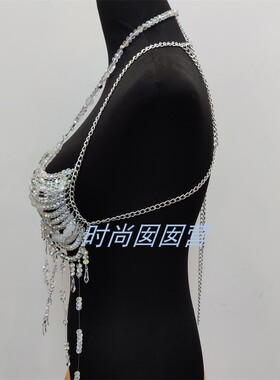 新款夏日风情水晶玻璃项链 个性炫彩挂脖珠饰小背心 演出拍摄饰品