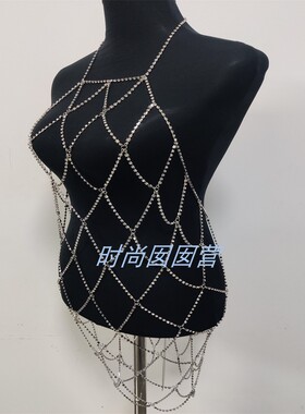 欧美跨境水钻饰品闪亮亮水钻镂空短身体链演出拍摄饰品bodychains
