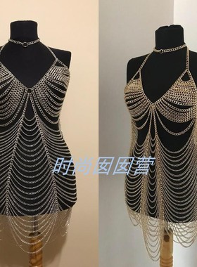 欧美流行身体链N2232朋克金属金色胸链裙装夜店舞台演出拍摄饰品