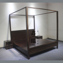 Customize Southeast Asian Wind Solid wood furniture New Chinese furniture Furniture Double Bed Elm Wood Imitation Ancient Shelf Bed Hostel 4-column bed