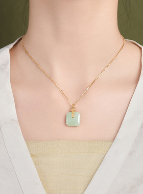 S925银如意吉祥天然和田玉项链