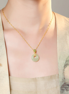 S925纯银天然和田玉平安扣项链