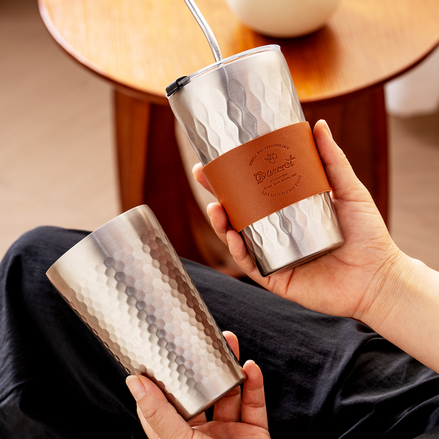 onlycook 304不锈钢水杯双层防烫吸管杯子保温保冷啤酒杯咖啡杯 - 图2