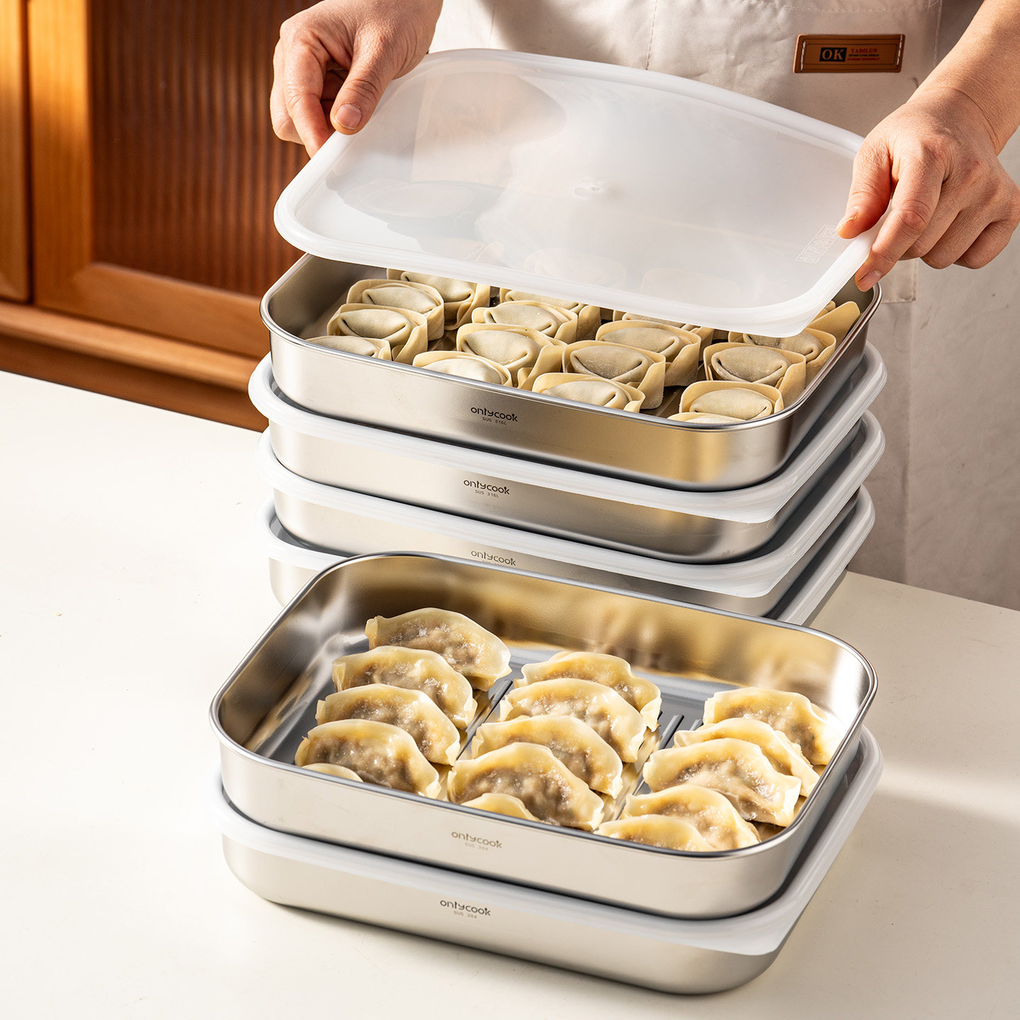 onlycook 304不锈钢饺子冷冻盒食品级馄饨水饺冰箱保鲜盒大托盘,淘宝优惠券,粉丝福利购,淘宝优惠卷
