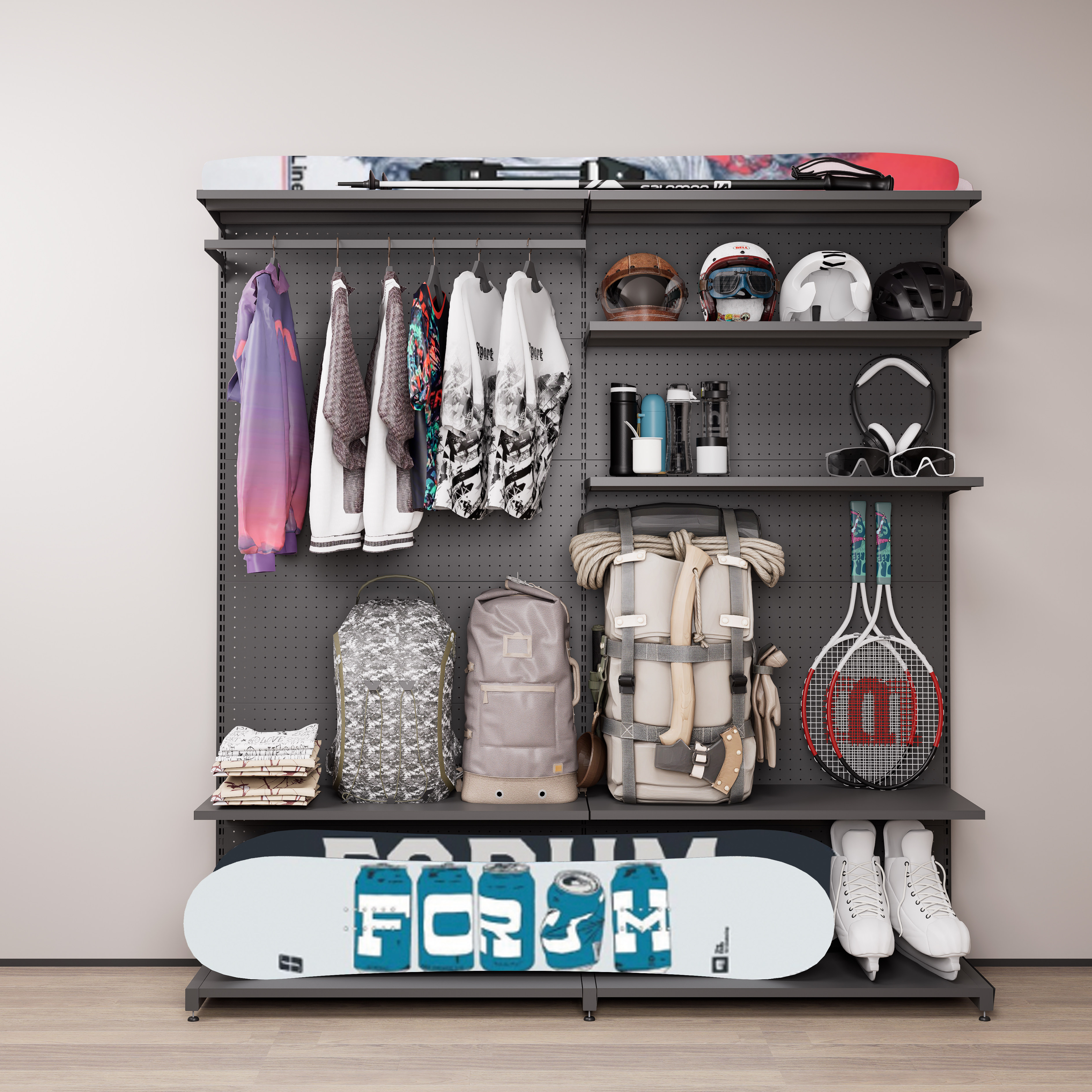 Hole board equipment wall hiking outdoor display rack floor-standing mountain climbing ski mountaineering camping storage rack