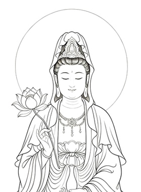工笔画底稿人物观音菩萨竖副参考白描41#打印稿宣纸稿学习临摹