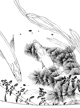 工笔画底稿 刘寀 群鱼戏藻图 白描129#打印稿毛笔勾线宣纸稿