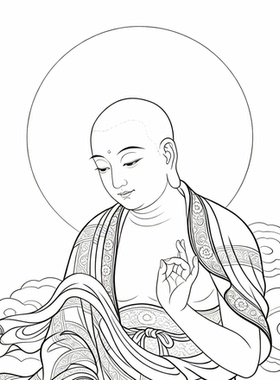 工笔画底稿工笔工笔重彩菩萨观音人物罗汉像参考白描42#打印稿