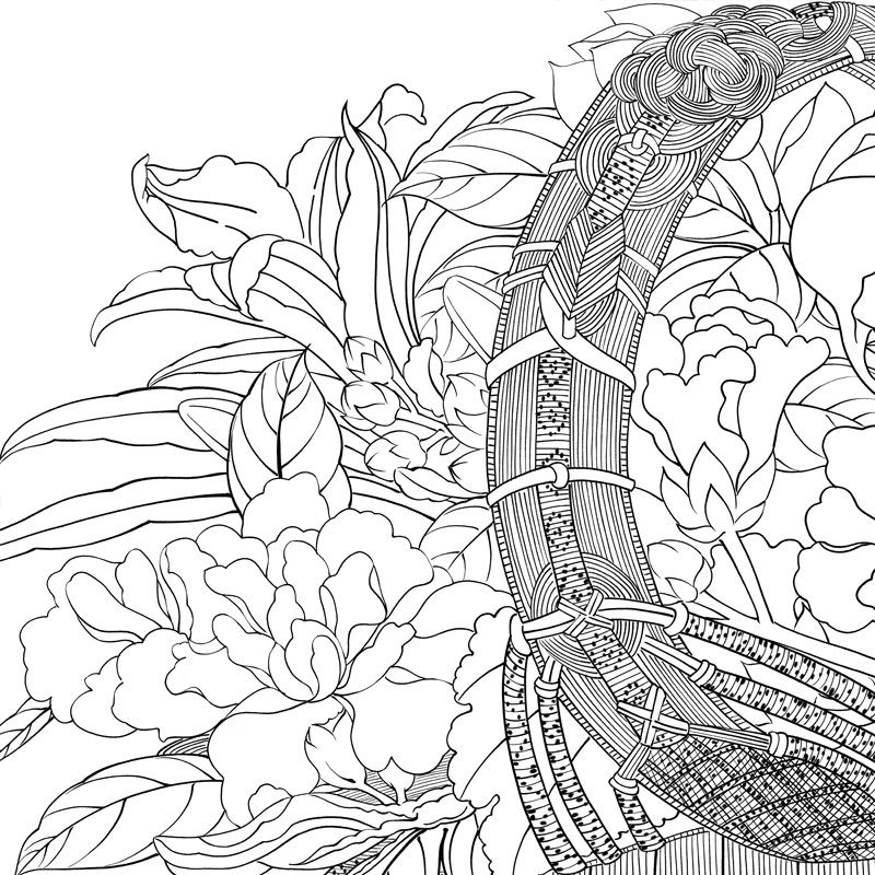 工笔画底稿花篮图斗方小品白描打印稿宣纸稿12张学习临摹,淘宝优惠券,粉丝福利购,淘宝优惠卷