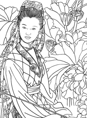 工笔人物国画底稿 王美芳工笔人物8#妙玉白描打印稿学习临摹