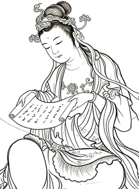 底稿工笔画人物打印稿佛像
